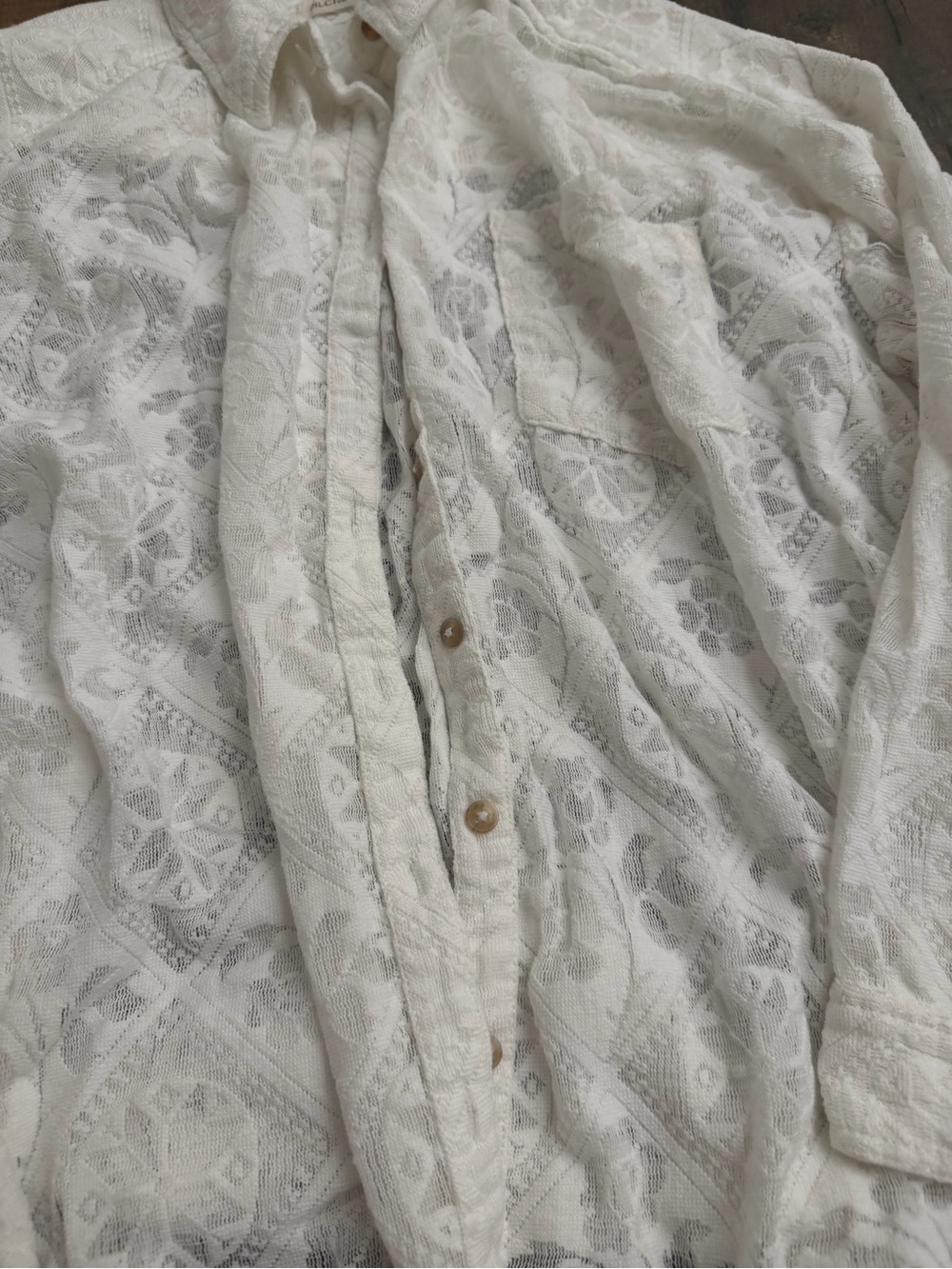 Anthropologie White Lace Button-Up Shirt - Picture 2 of 6